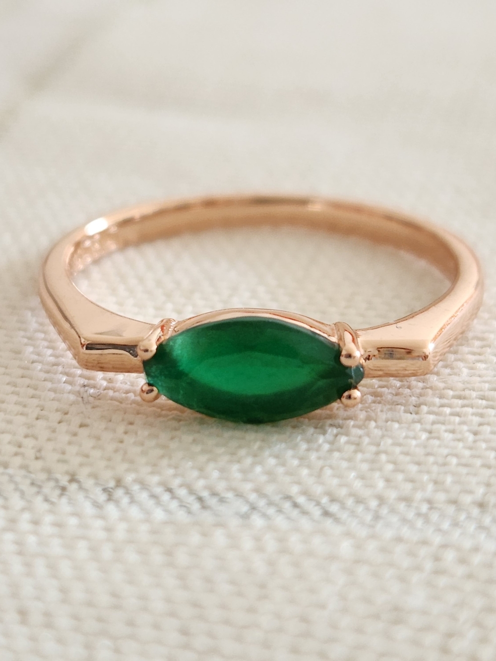 New 14K Gold Plated Marquise Cut Emerald Ring for Women